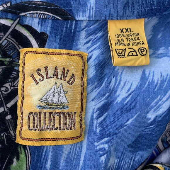 Vintage 90s Hawaiian Motorcycle Shirt XXL Blue Buttons Pocket Camp Short Sleeves - Picture 6 of 6